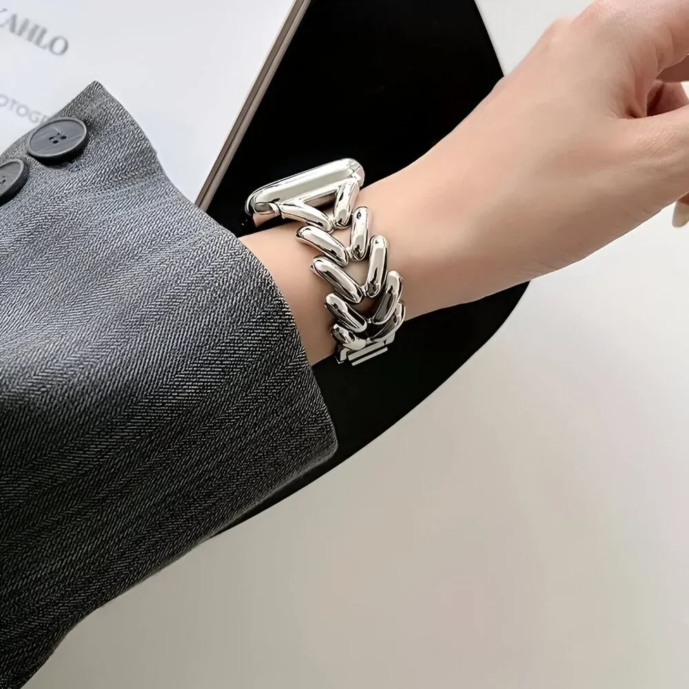 Apple Watch Band Adjustable Stylish Strap Silver Stainless Watch Band - Silver - Picture 4 of 9